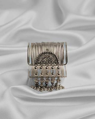 combo of two silver-plated fancy stylish hanging balls  adjustable cuff  bracelet 1