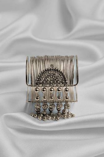 combo of two silver-plated fancy stylish hanging balls  adjustable cuff  bracelet