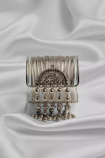combo of two silver-plated fancy stylish hanging balls  adjustable cuff  bracelet