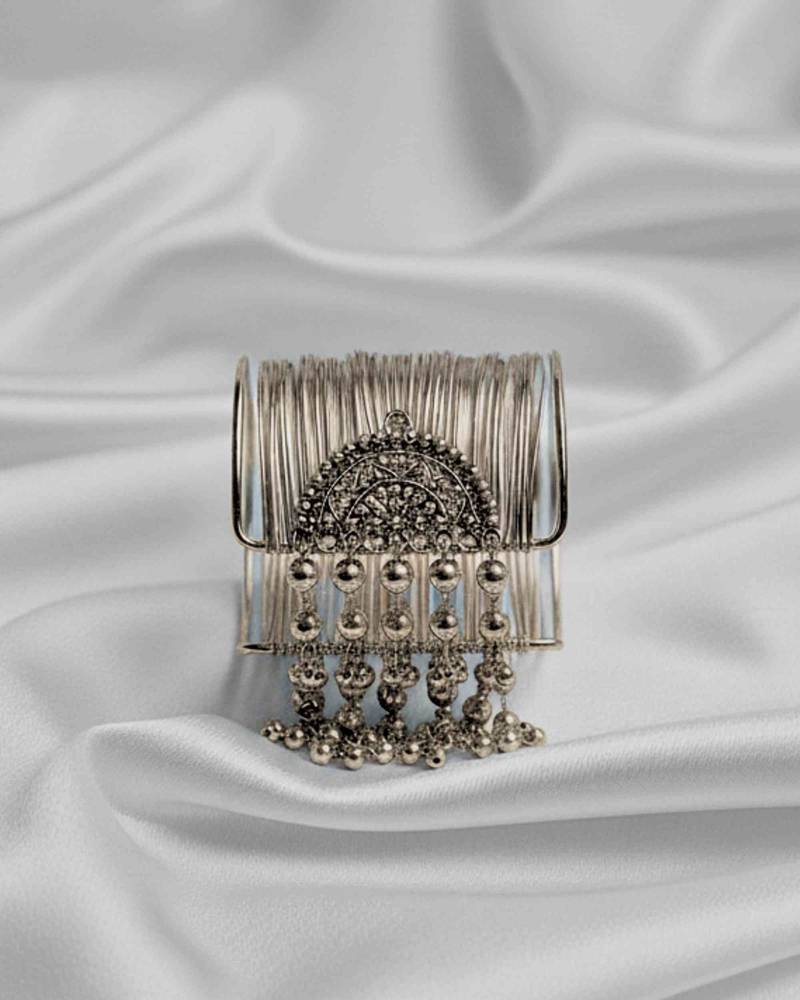 combo of two silver-plated fancy stylish hanging balls  adjustable cuff  bracelet