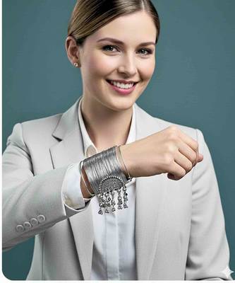 combo of two silver-plated fancy stylish hanging balls  adjustable cuff  bracelet 4