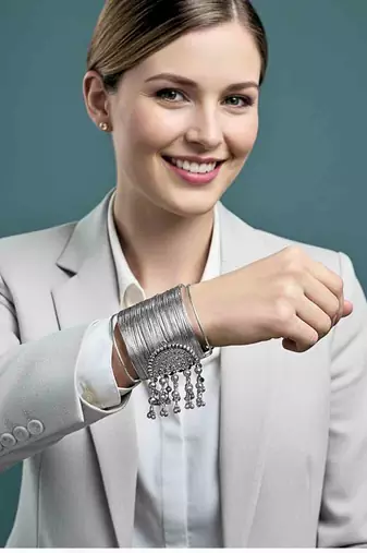 combo of two silver-plated fancy stylish hanging balls  adjustable cuff  bracelet