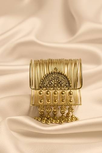 gold-plated fancy stylish hanging balls daily wear  adjustable cuff  bracelet