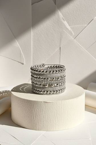 metal beads silver-plated daily wear adjustable strechable kada bangle bracelet