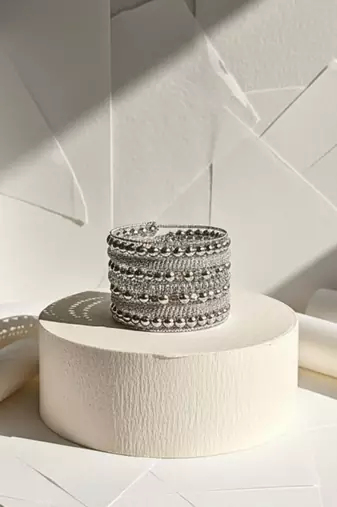 metal beads silver-plated daily wear adjustable strechable kada bangle bracelet