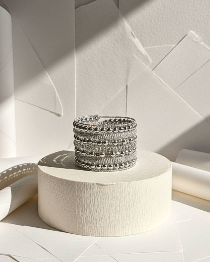 metal beads silver-plated daily wear adjustable strechable kada bangle bracelet