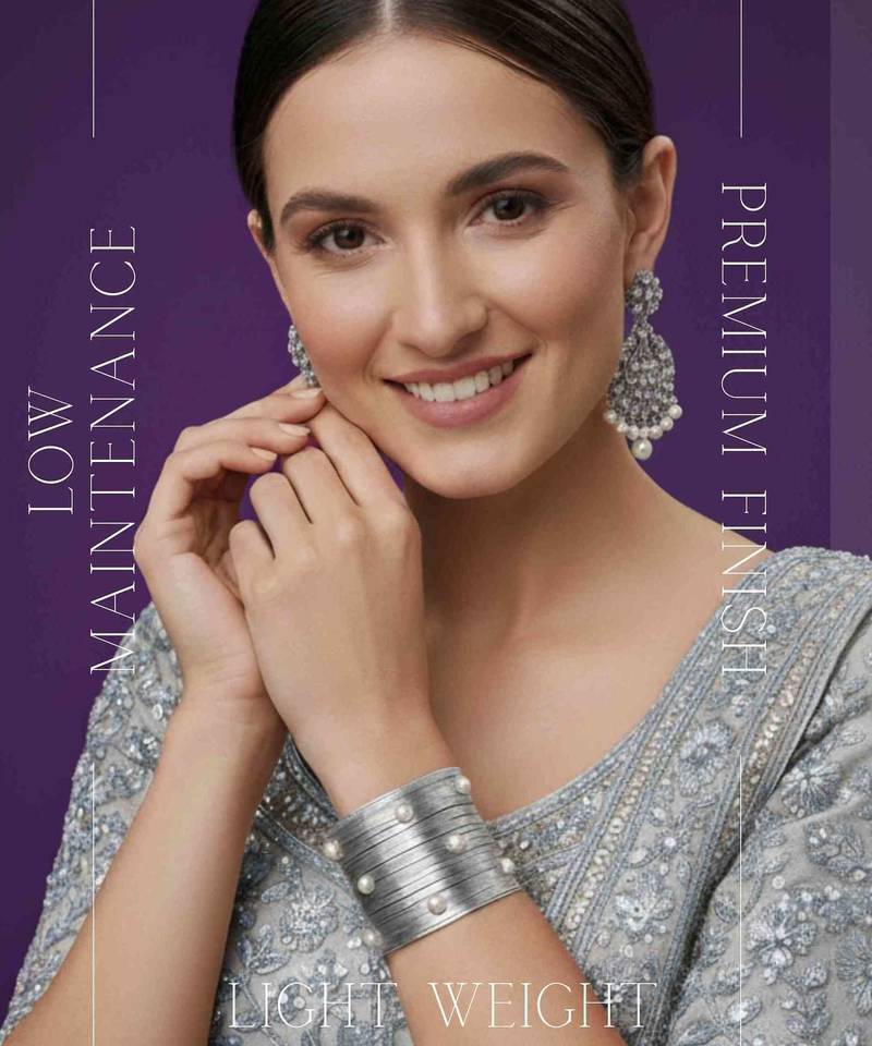 combo of two pearl stone gold & silver-plated adjustable cuff bangle bracelet