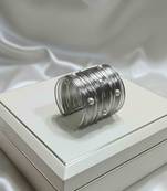 mess wire pearl stone silver-plated daily wear adjustable cuff bangle bracelet