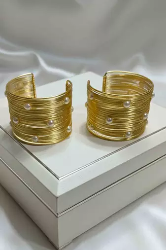 combo of two pearl stone gold-plated daily wear adjustable cuff bangle bracelet