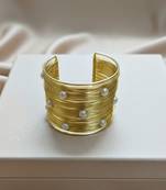 mess wire pearl stone gold-plated daily wear adjustable cuff bangle bracelet