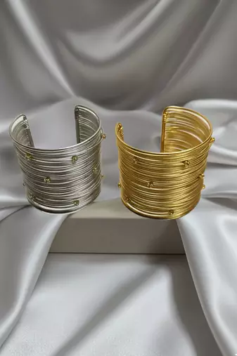 combo of ad stone gold & rhodium-plated adjustable cuff bangle bracelet
