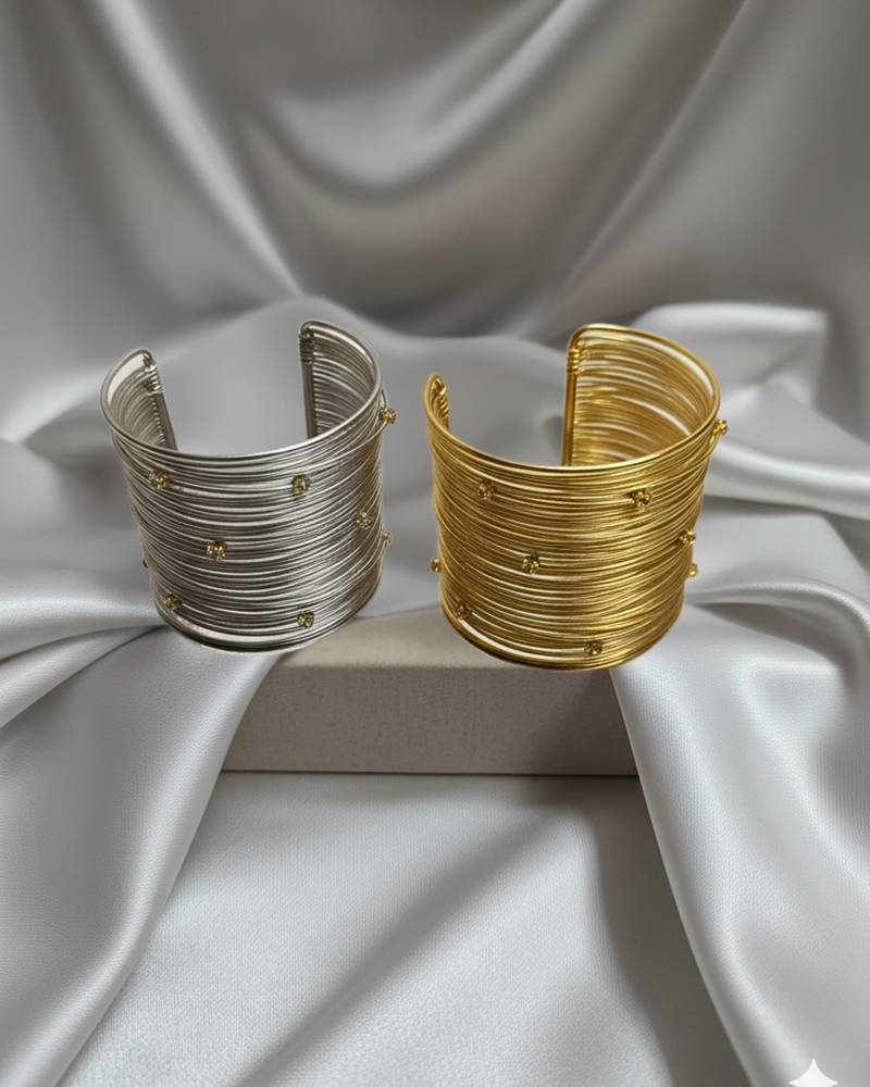 combo of ad stone gold & rhodium-plated adjustable cuff bangle bracelet