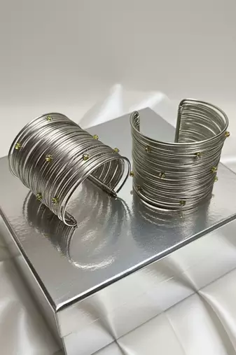 combo of  american diamond ad stone rhodium-plated adjustable cuff bangle bracelet