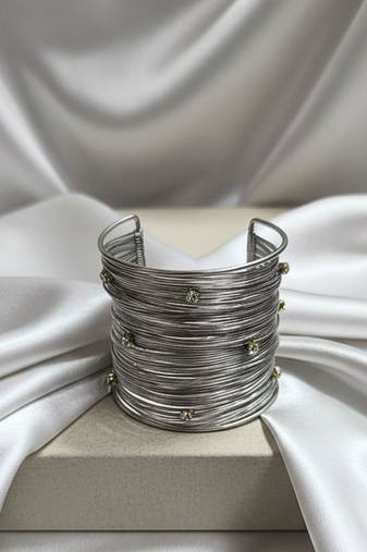 american diamond ad stone rhodium-plated daily wear adjustable cuff bangle bracelet