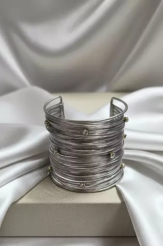 american diamond ad stone rhodium-plated daily wear adjustable cuff bangle bracelet