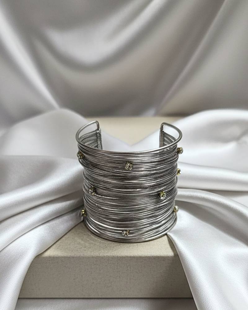 american diamond ad stone rhodium-plated daily wear adjustable cuff bangle bracelet