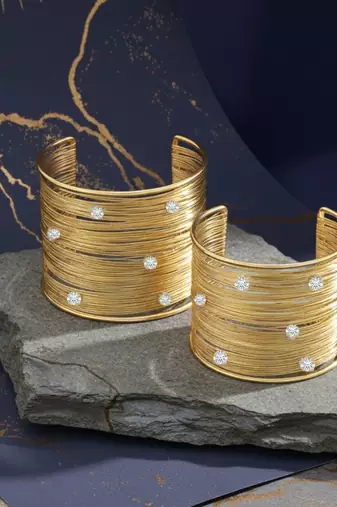 combo of  american diamond ad stone gold-plated adjustable cuff bangle bracelet