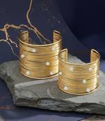 combo of  american diamond ad stone gold-plated adjustable cuff bangle bracelet