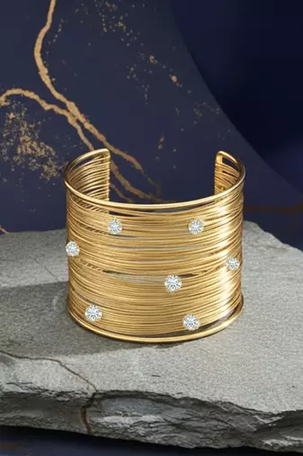 american diamond ad stone gold-plated daily wear adjustable cuff bangle bracelet