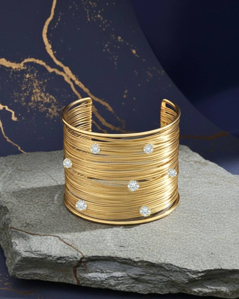 american diamond ad stone gold-plated daily wear adjustable cuff bangle bracelet