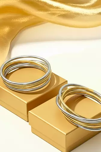 combo of two tone  double color  rope style rhodium-gold-plated bangle bracelet