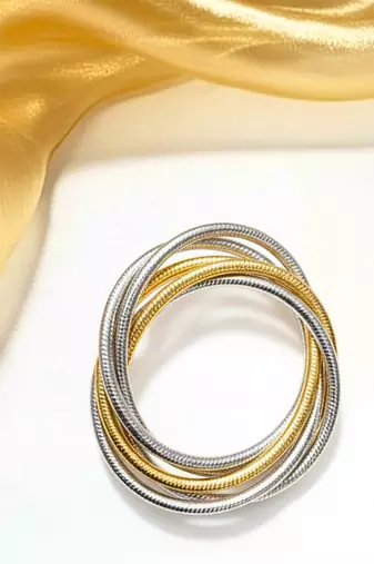 combo of two tone  double color  rope style rhodium-gold-plated bangle bracelet