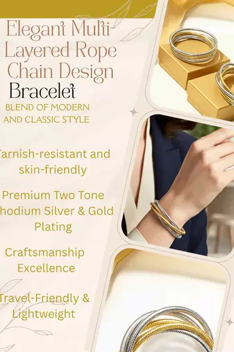 combo of two tone  double color  rope style rhodium-gold-plated bangle bracelet