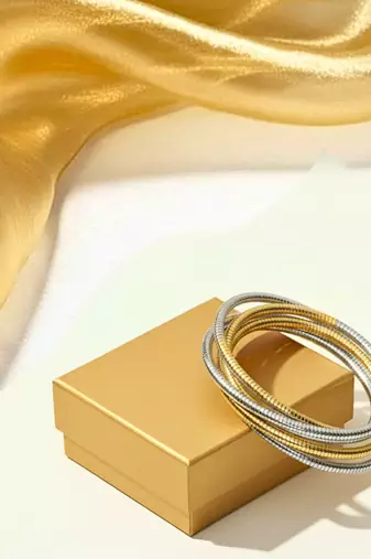 two tone  korean rope style rhodium-gold-plated daily wear bangle bracelet for girls