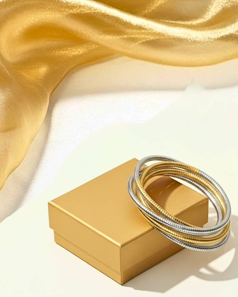 two tone  korean rope style rhodium-gold-plated daily wear bangle bracelet for girls