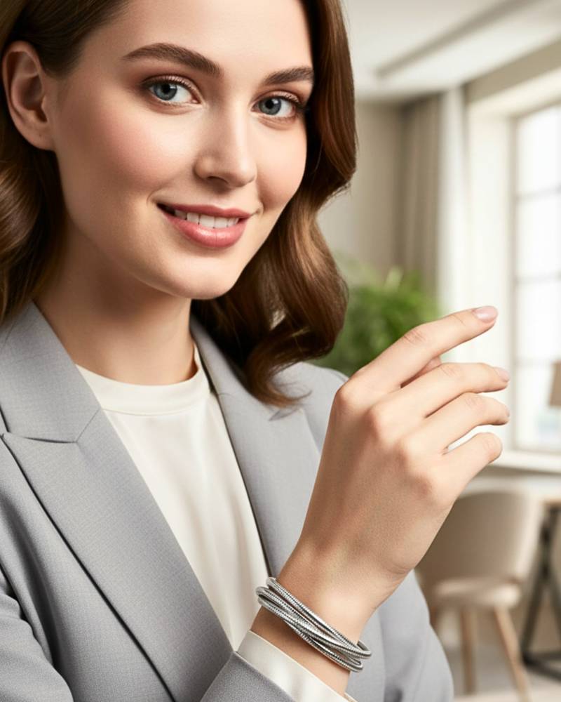 korean rope style rhodium silver-plated daily wear bangle bracelet for girls