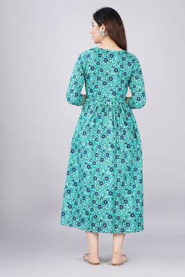 Women floral printed round neck  cotton maternity dress 2