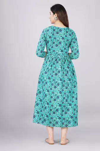 Women floral printed round neck  cotton maternity dress