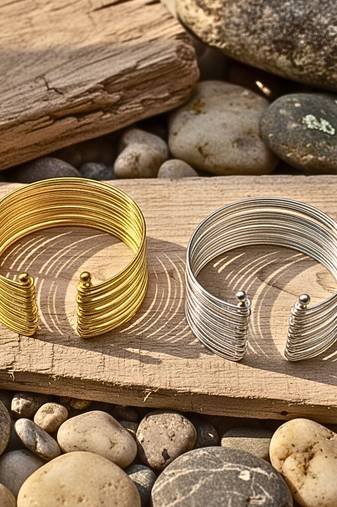 Combo of two rhodium & gold-plated adjustable cuff bracelet kada