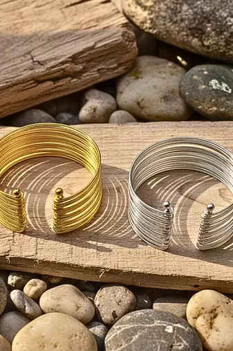 Combo of two rhodium & gold-plated adjustable cuff bracelet kada