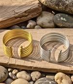 Combo of two rhodium & gold-plated adjustable cuff bracelet kada