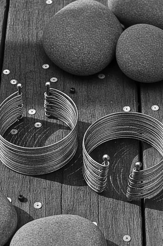 Combo of two rhodium-plated adjustable cuff bracelet kada