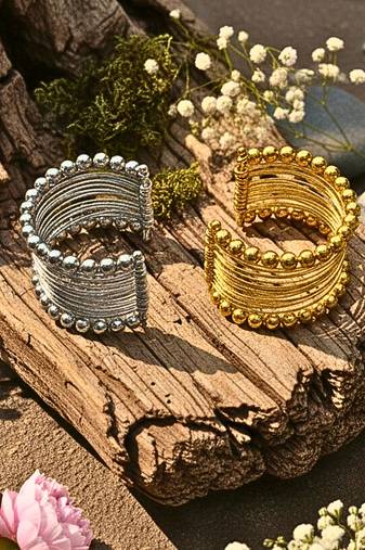 Combo of two rhodium & gold-plated adjustable cuff bracelet kada