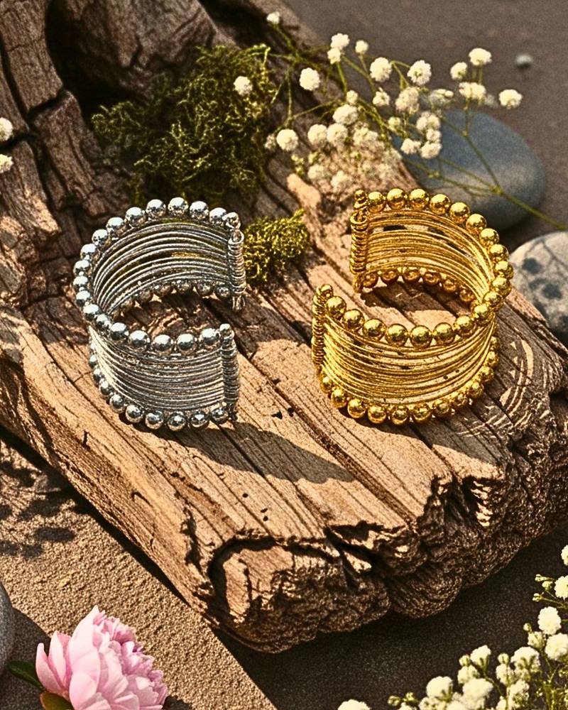 Combo of two rhodium & gold-plated adjustable cuff bracelet kada