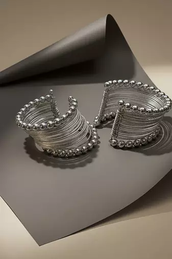 Combo of two rhodium-plated adjustable cuff bracelet kada