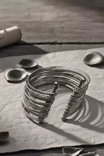 Rhodium-plated adjustable cuff bracelet kada