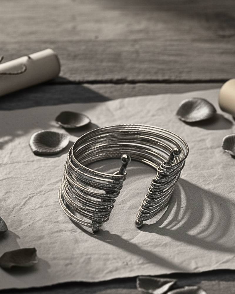 Rhodium-plated adjustable cuff bracelet kada