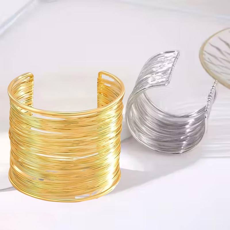 Combo of two rhodium & gold-plated adjustable cuff bracelet kada