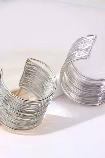 Combo of two rhodium-plated adjustable cuff bracelet kada