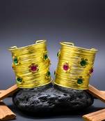 combo of two floral multi crystal cz ad stone floral cuff bangle bracelets