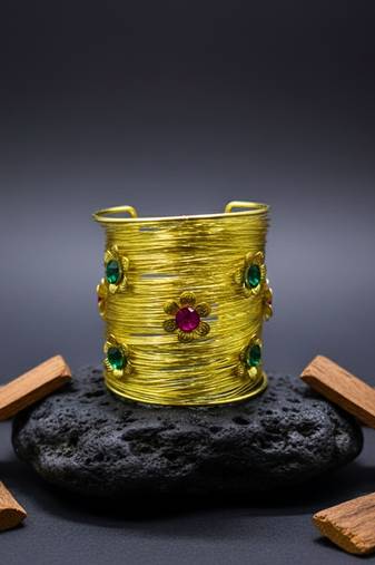 multi floral crystal cz  ad stone fancy floral cuff bangle bracelet