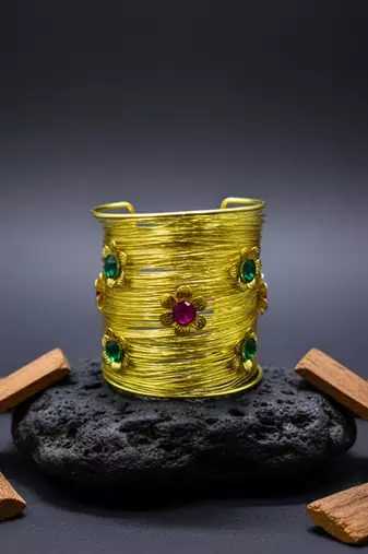 multi floral crystal cz  ad stone fancy floral cuff bangle bracelet