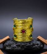 multi floral crystal cz  ad stone fancy floral cuff bangle bracelet