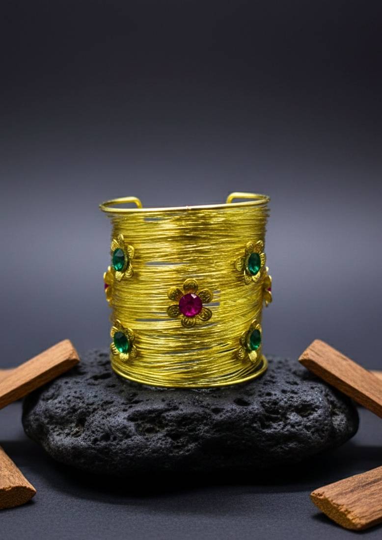 multi floral crystal cz  ad stone fancy floral cuff bangle bracelet