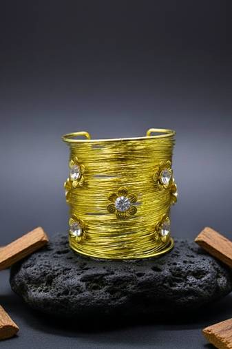 white crystal cz  ad stone fancy floral cuff bangle bracelet