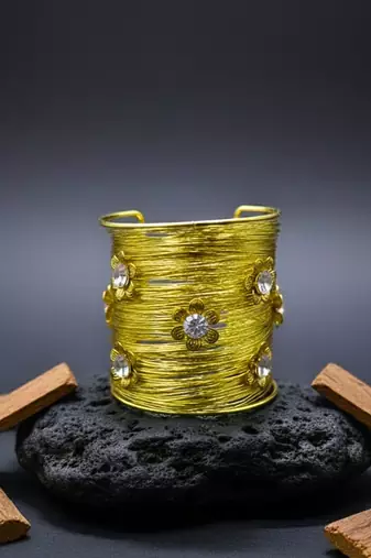 white crystal cz  ad stone fancy floral cuff bangle bracelet